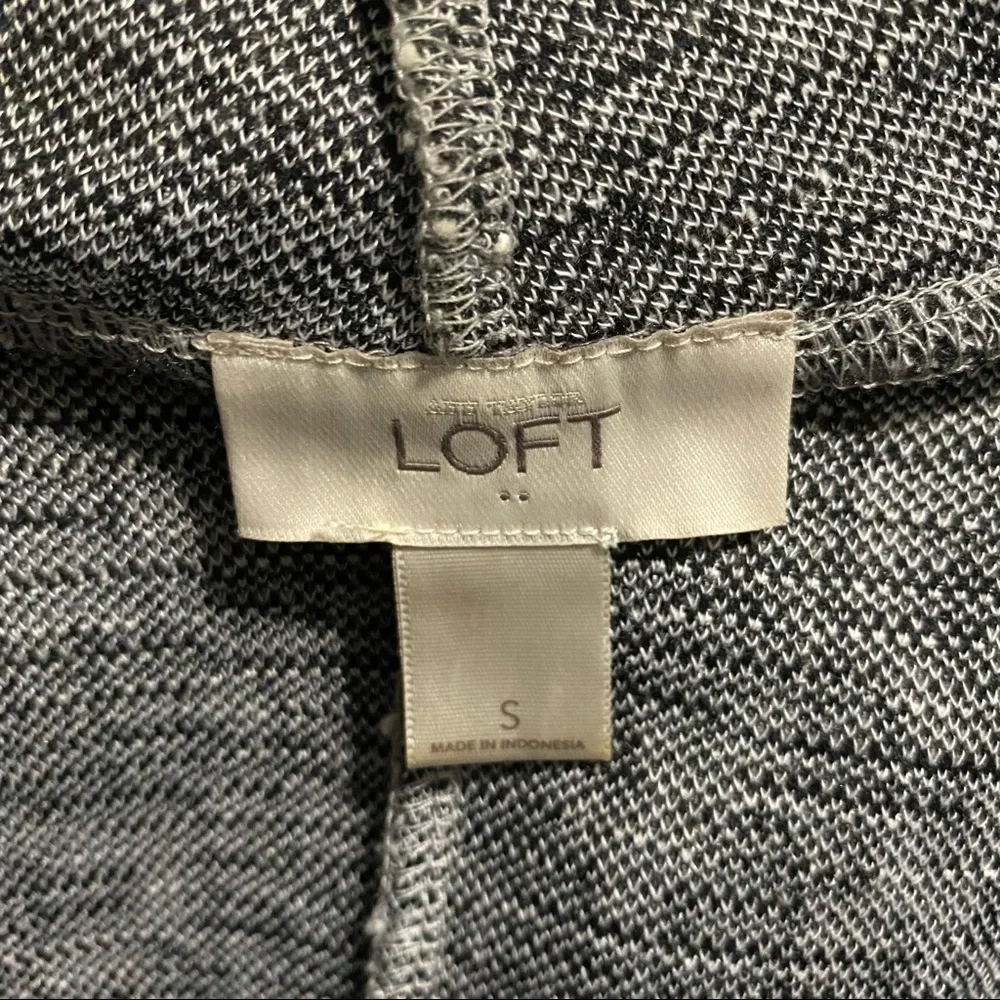 LOFT Gray White Tweed Look Open Front Waterfall Cardigan